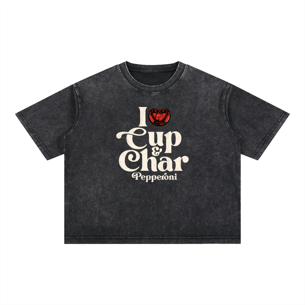 I Heart Cup and Char Mineral Wash Boxy Cotton T-Shirt
