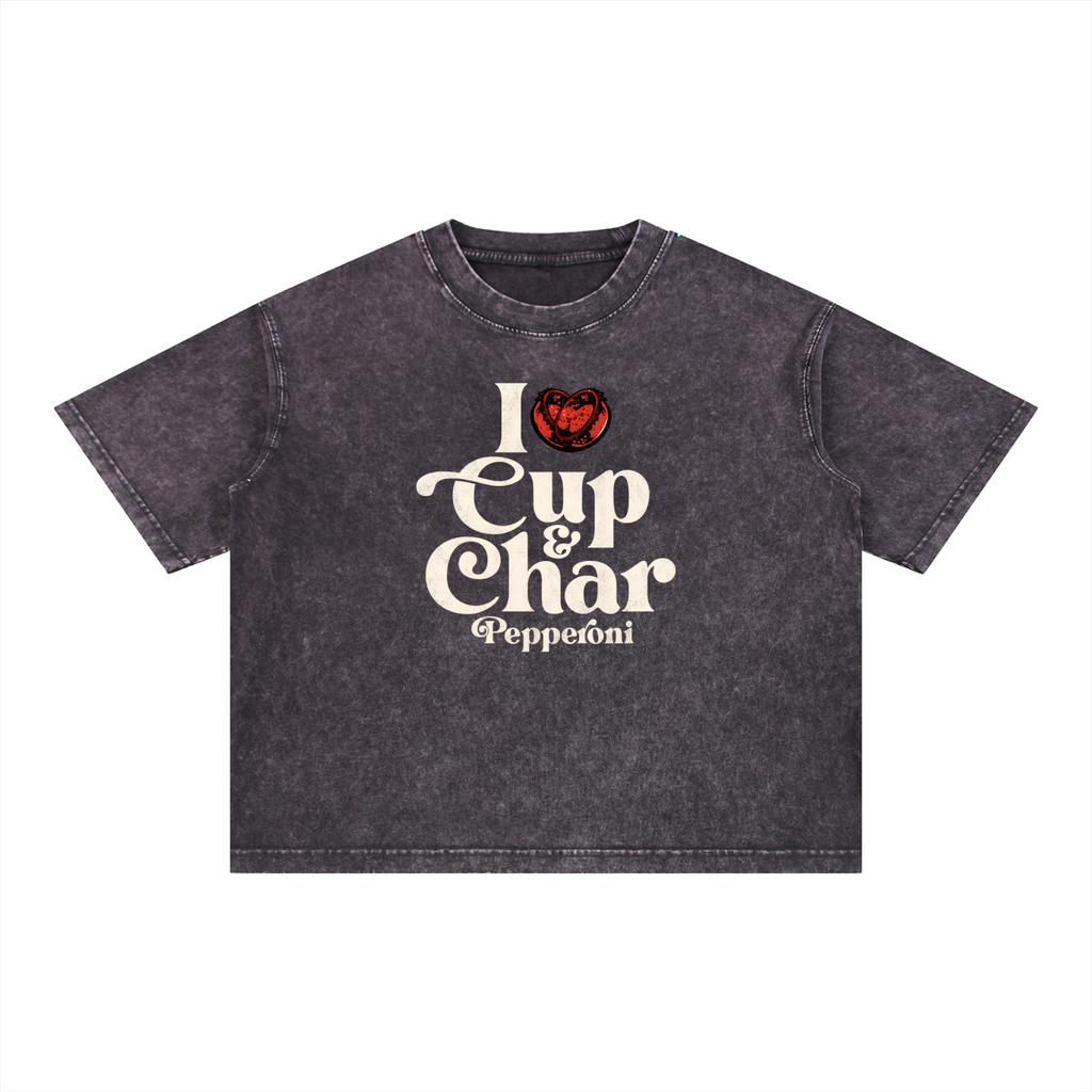 I Heart Cup and Char Mineral Wash Boxy Cotton T-Shirt