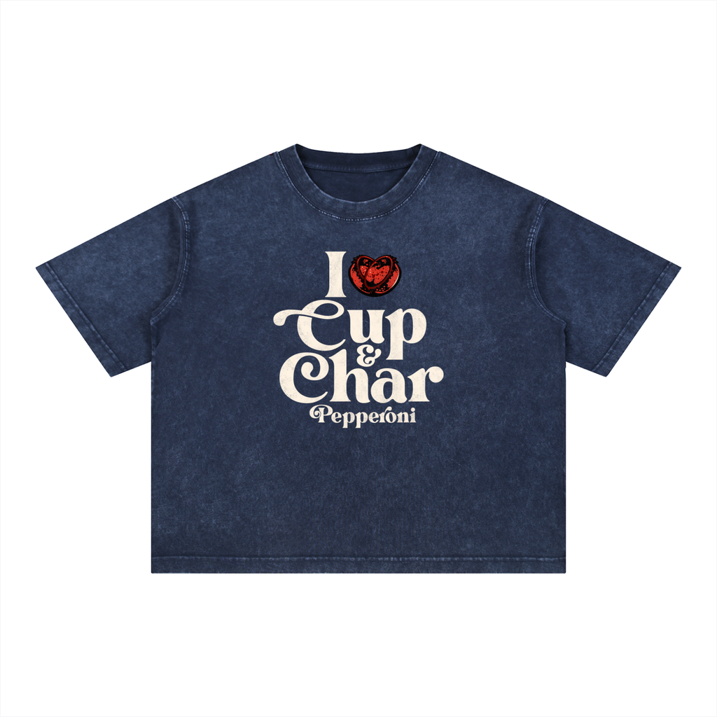 I Heart Cup and Char Mineral Wash Boxy Cotton T-Shirt